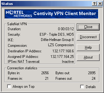 ... (AD) user nameand password in the Contivity VPN Client window